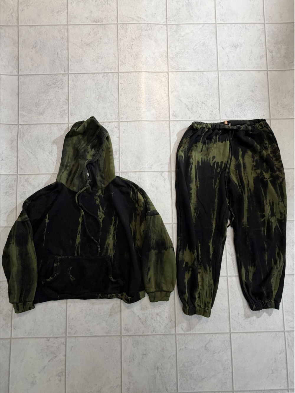 Shop17 black and olive tie-dye hoodie and jogger set